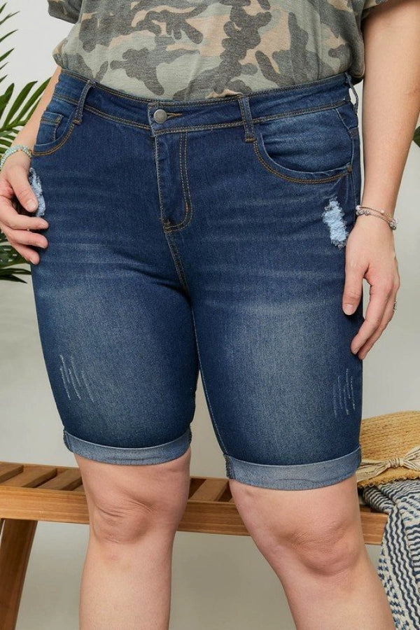 Darla Denim Knee Length Cuffed Shorts - Plus Size