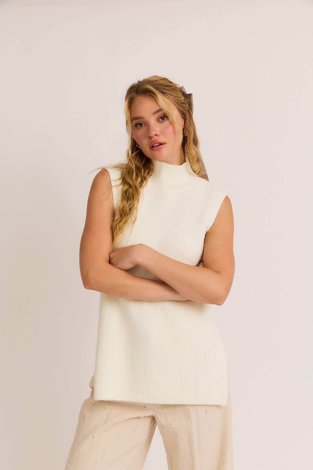 Sutton High Neck Sleeveless Sweater Top