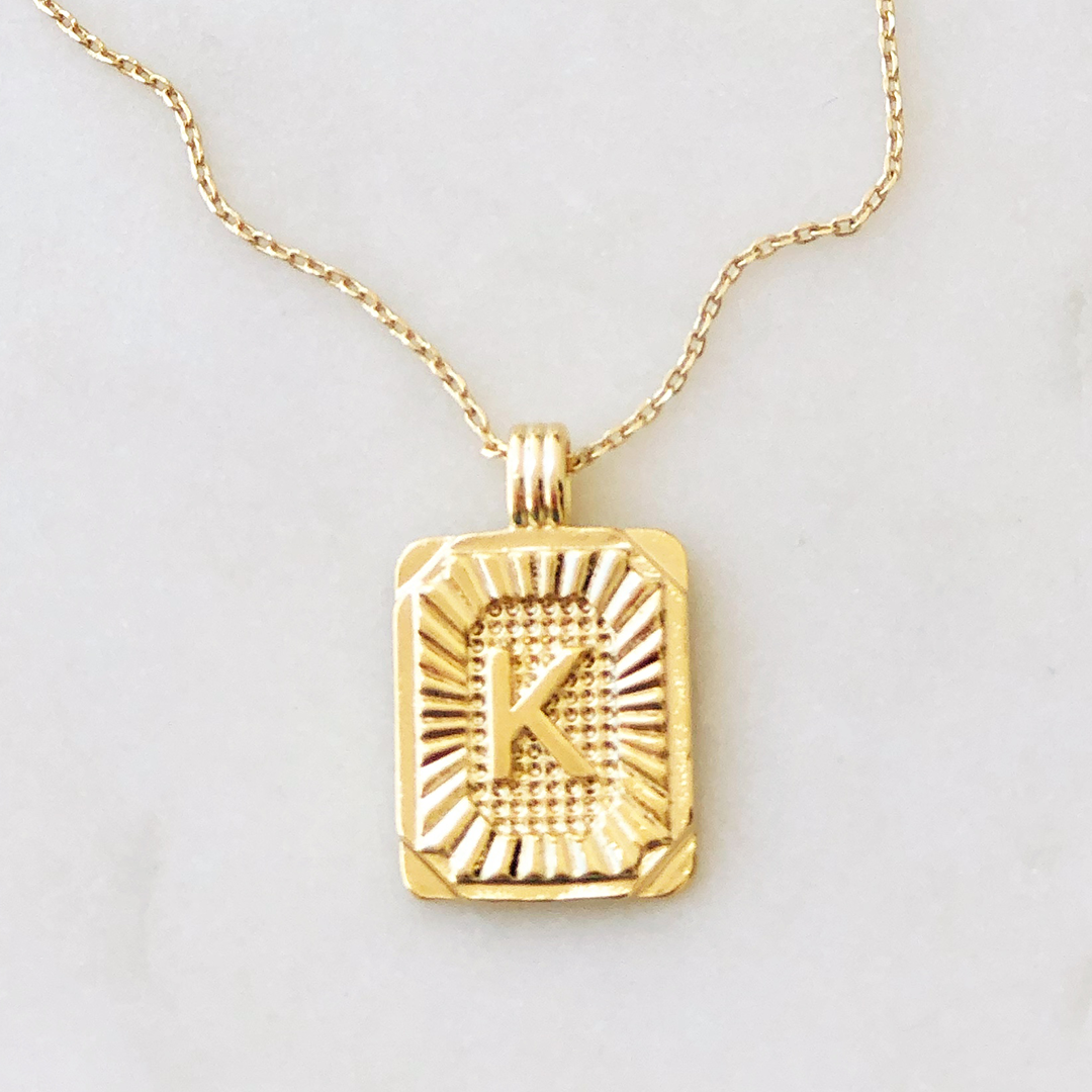 Squared Initial Coin Necklace