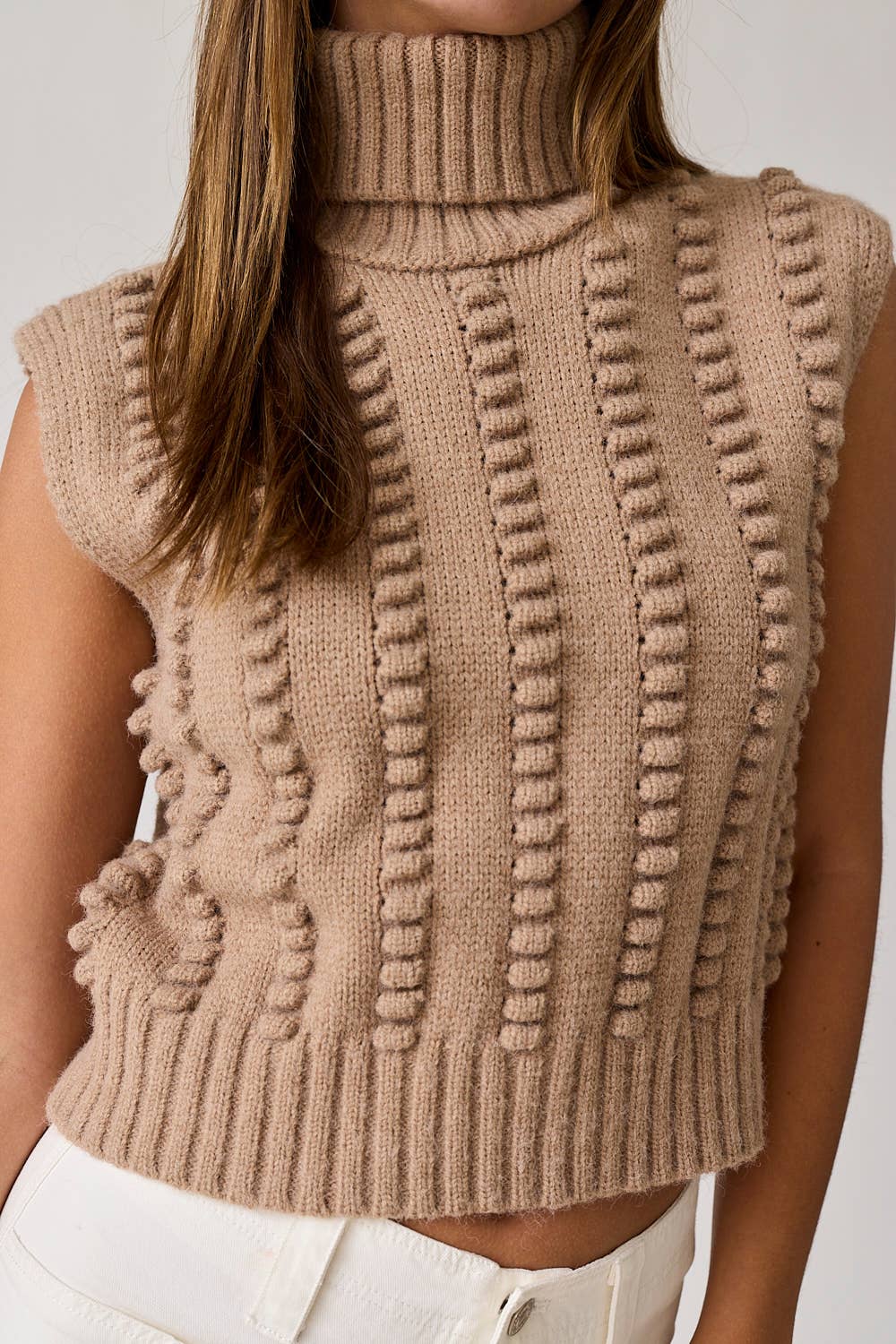 Blythe Turtle Neck Textured Knit Vest