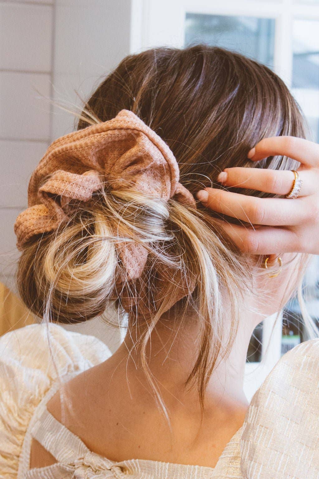 Blush Waffle Knit Jumbo Scrunchie