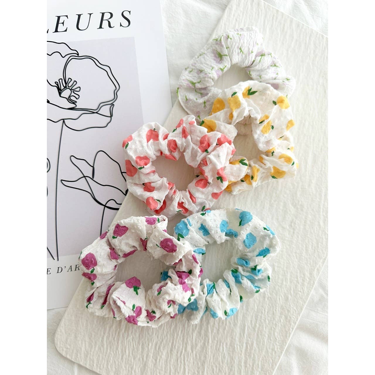 5-Assorted Fruit and Flower Hair Scrunchies