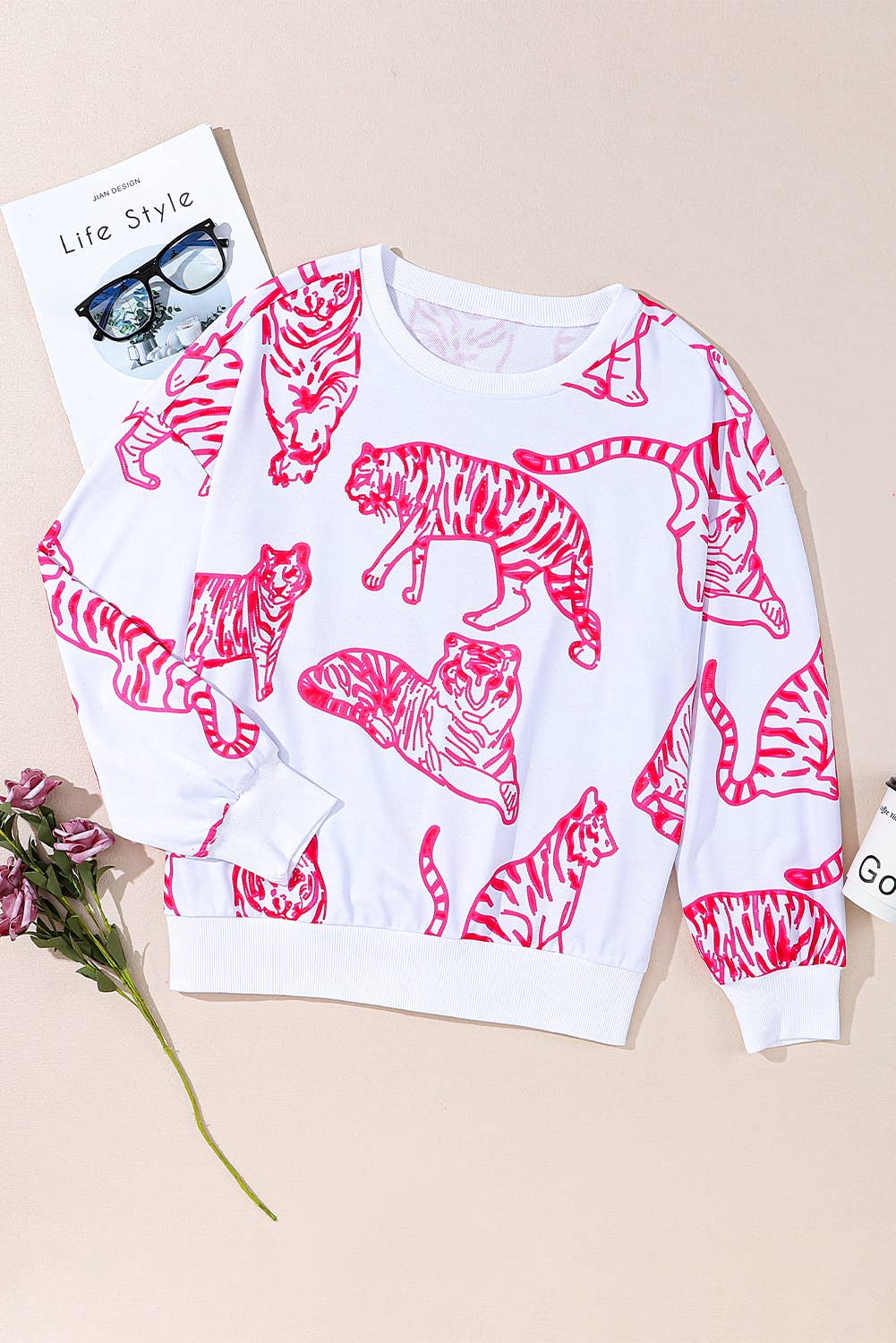 Pink Animal Print Pullover Sweatshirt