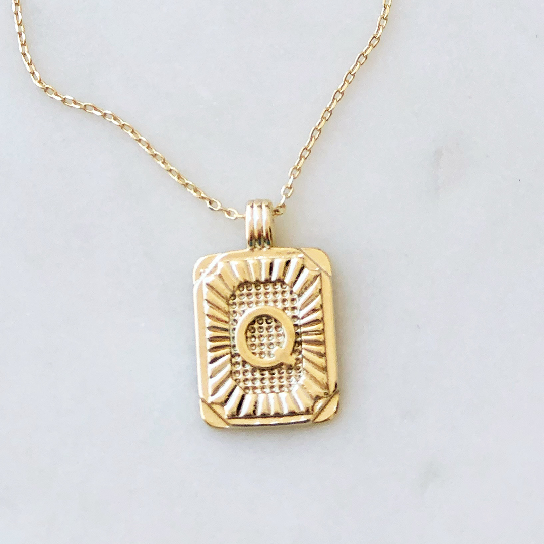 Squared Initial Coin Necklace