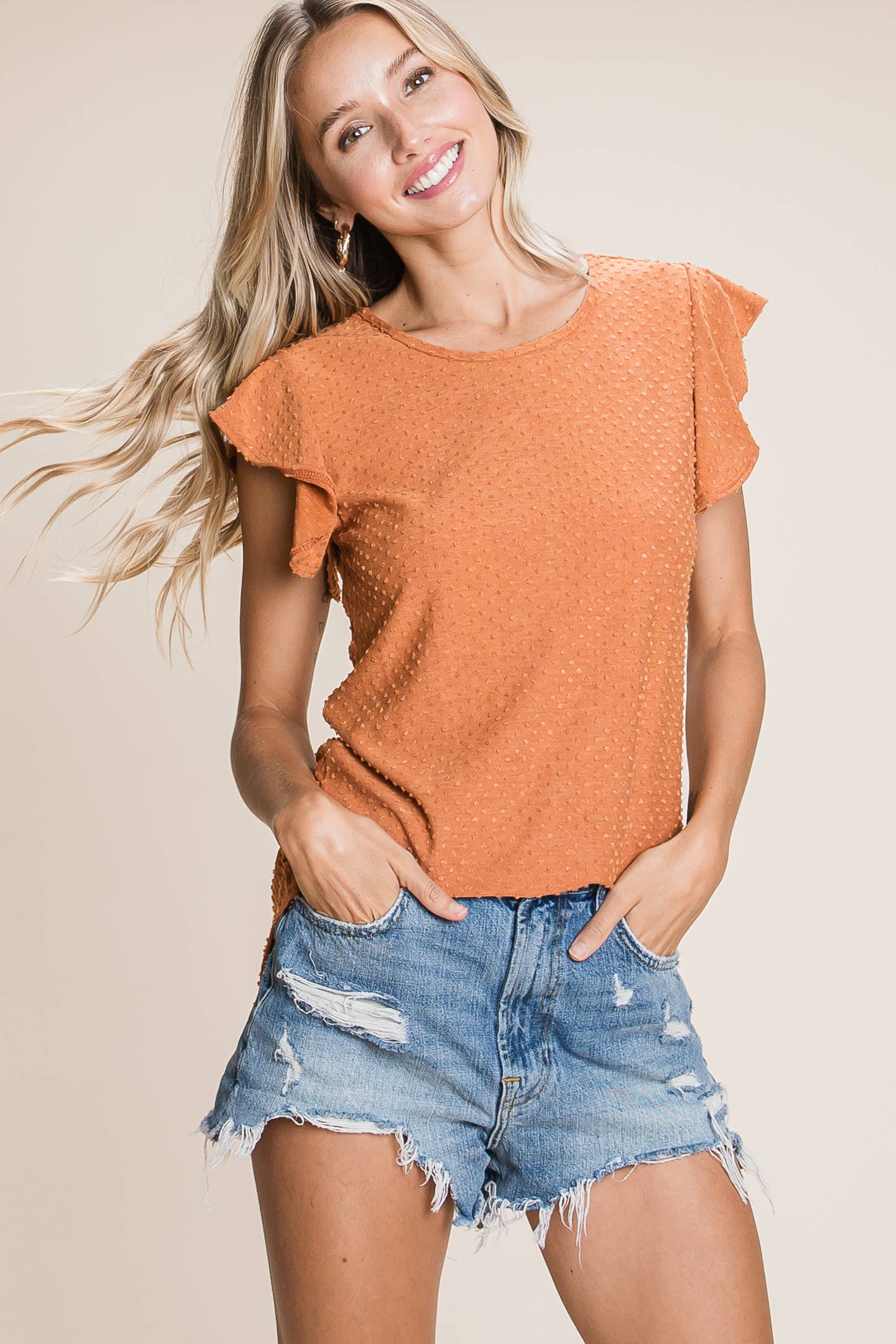 Dotted Flutter Sleeve Top S-XL