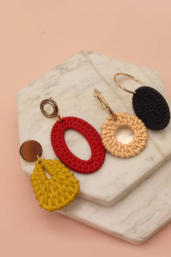 Raffia Geo Shape Earrings - Multiple Colors