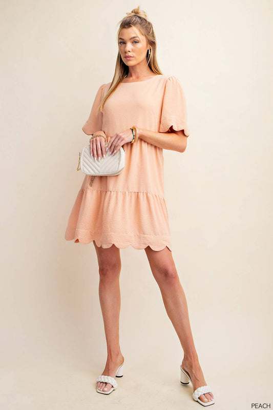 Peach Scalloped Babydoll Dress