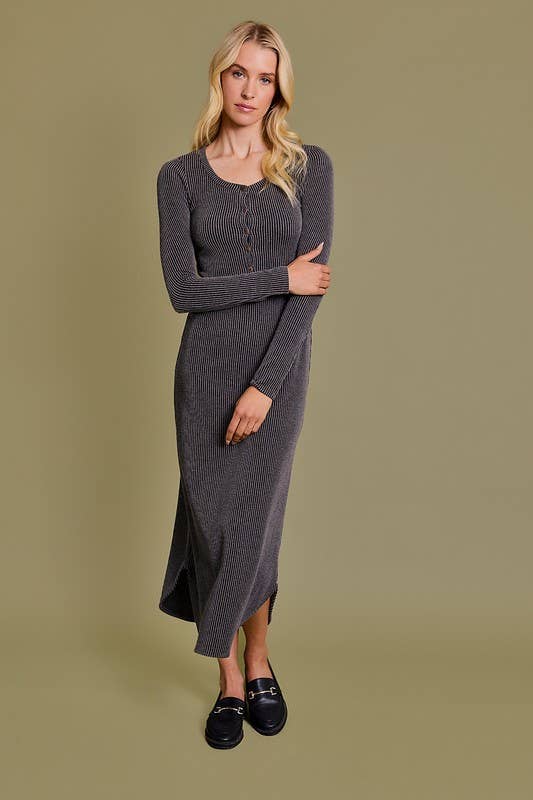 Dayna Button Up Long Sleeve Knit Dress