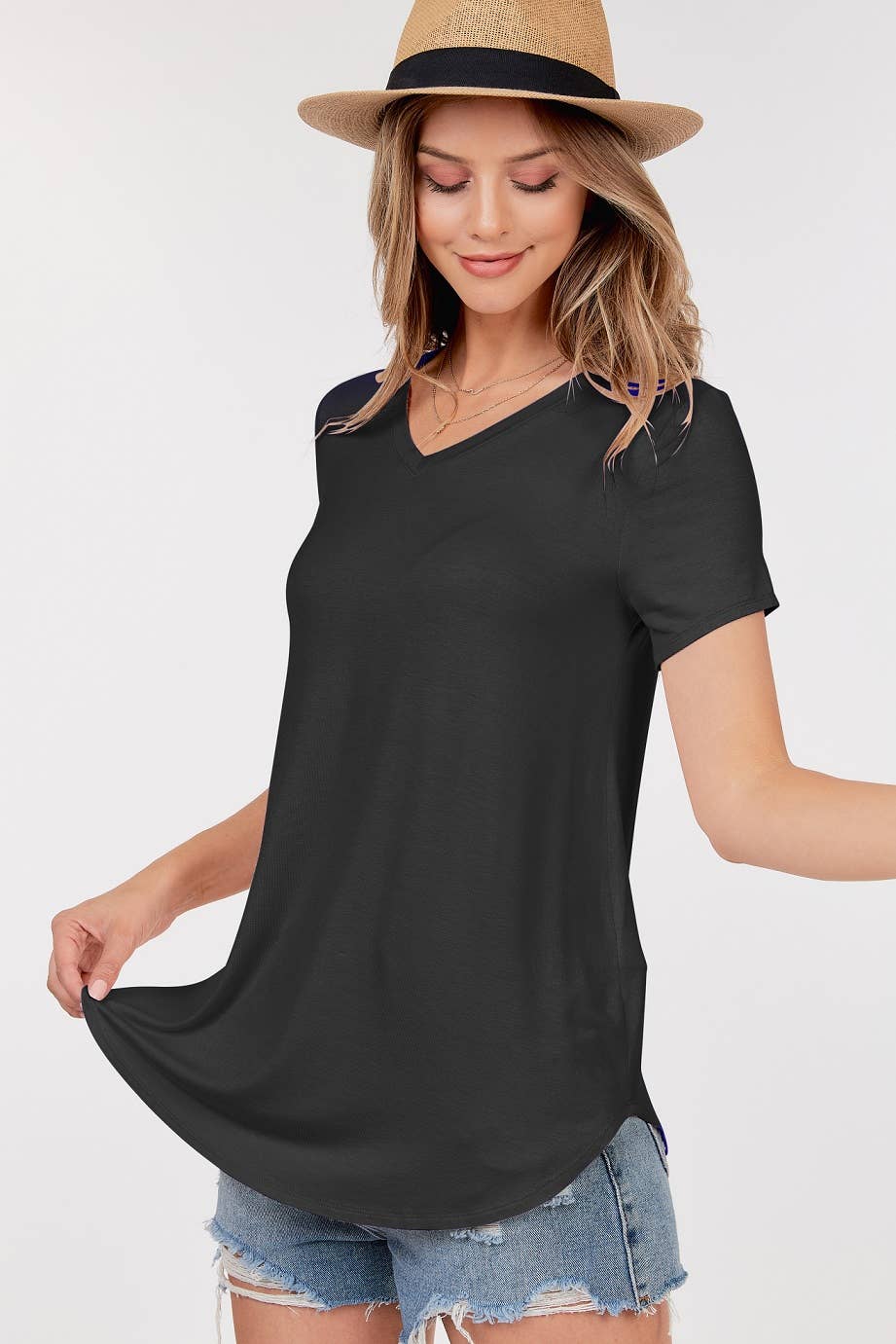 Short Sleeve V Neck Top S-XL - Multiple Colors