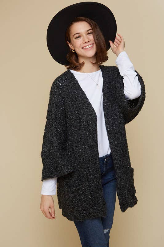 Bell Sleeve Cardigan With Waist Tie