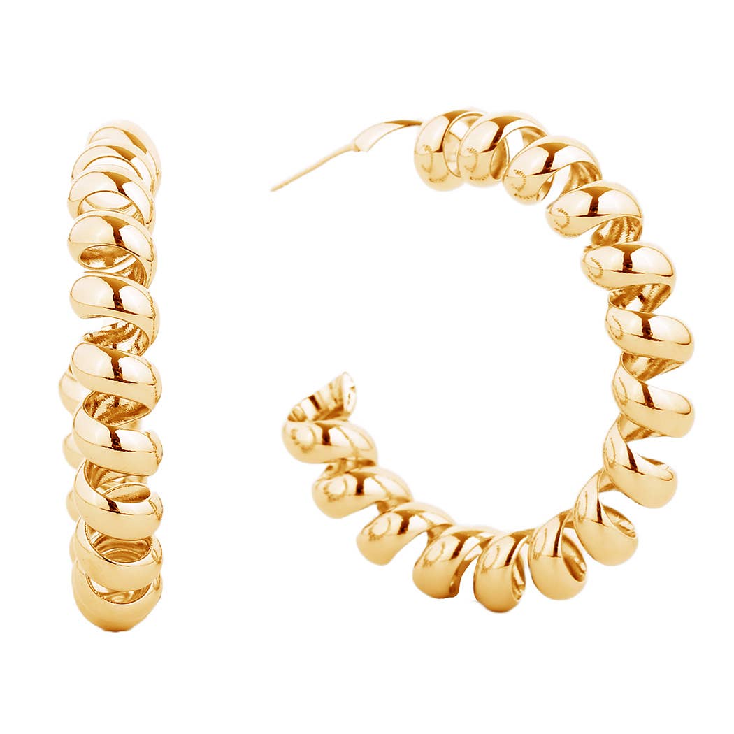 14K Gold-Dipped Twisted Design Post Earring: ONE SIZE / GLD