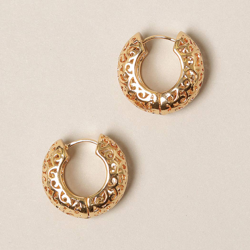14K Gold Dipped Cut Out Hoop Earrings: ONE SIZE / GD