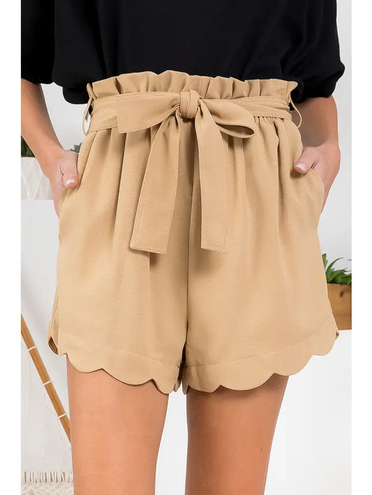 Catherine Scalloped Paperbag Waist Shorts - Multiple Colors