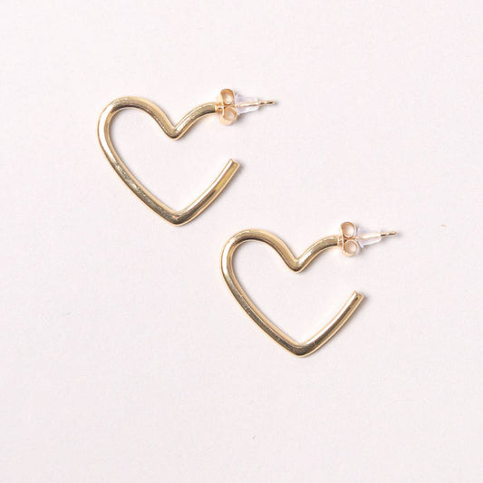 14K Gold-Dipped Heart Hoop Earring: ONE SIZE / GLD