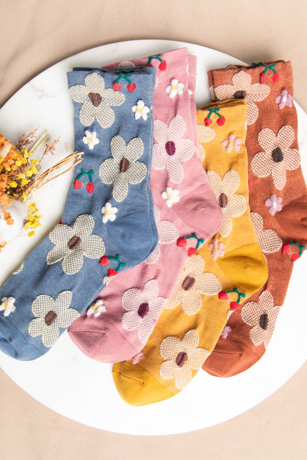 Floral Printed Crew Socks - Multiple Colors