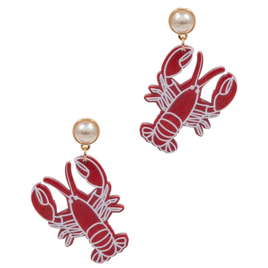 Wooden Colored Lobster Post Earring
